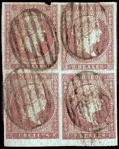 Sellos: Espa&ntilde;a - Edi o 42 Bl. 4 -1855 -2 reales -Isabel II -Borde hoja inferior - Variedad defecto impresi&oacute;n