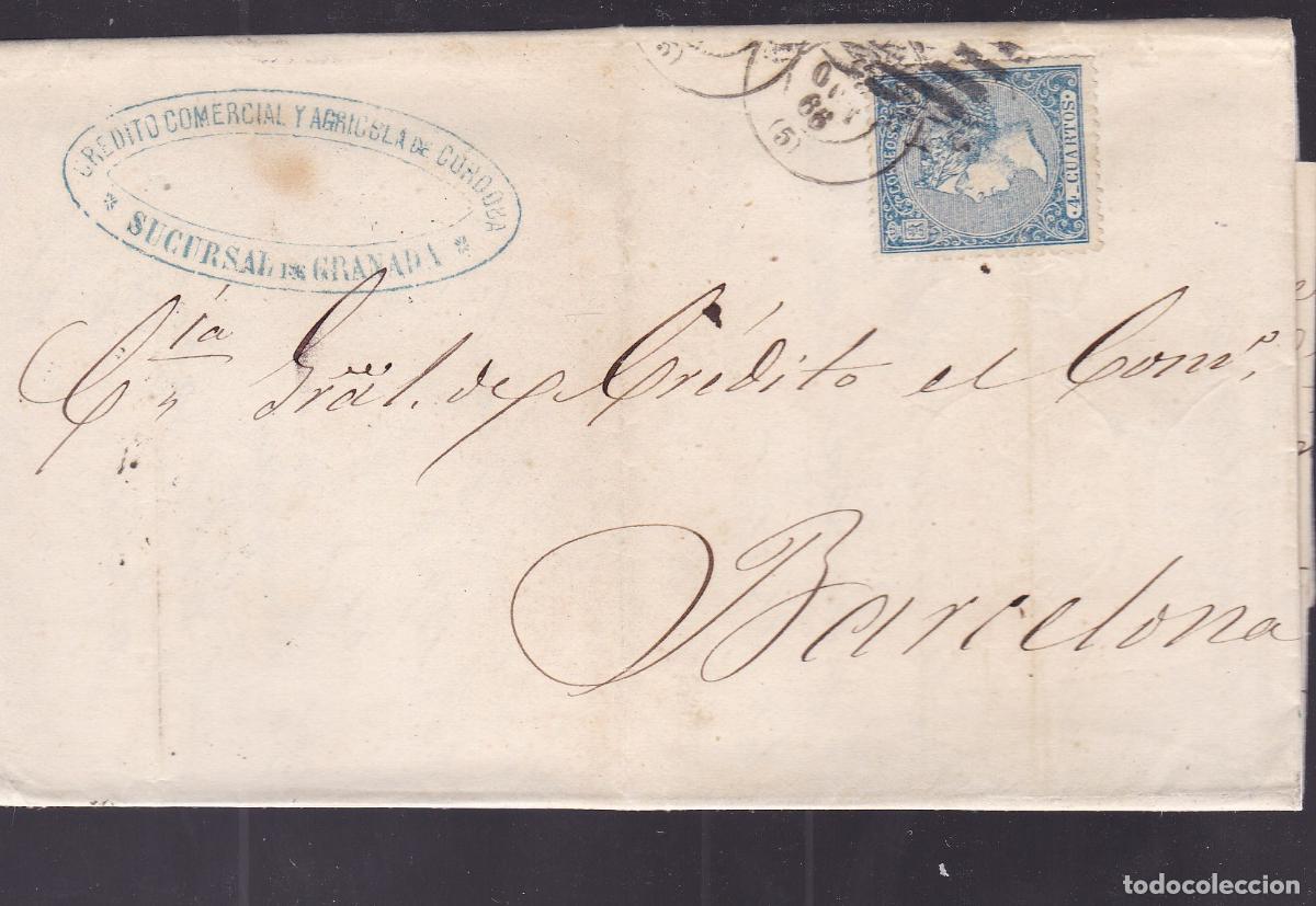 Sellos: F6-1- Carta Completa GRANADA 1866. Marca Banco Comercial/ Agr&iacute;cola CORDOBA Sucursal Granada