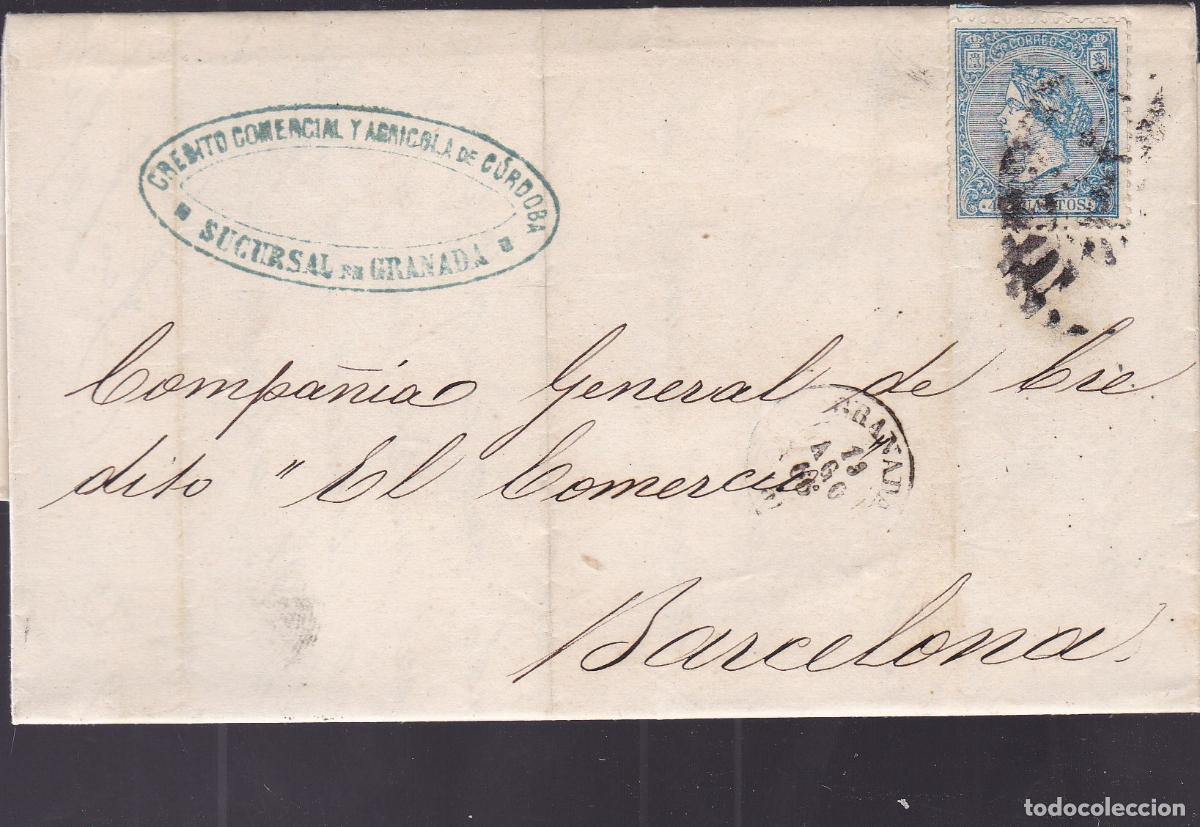 Sellos: F6-13- Carta Completa GRANADA 1866. Marca Banco Comercial/ Agr&iacute;cola CORDOBA Sucursal Granada
