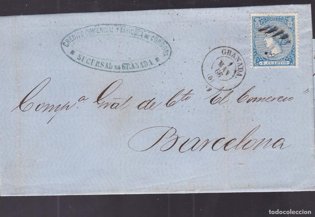 Sellos: F6-18- Carta Completa GRANADA 1866. Marca Banco Comercial/ Agr&iacute;cola CORDOBA Sucursal Granada