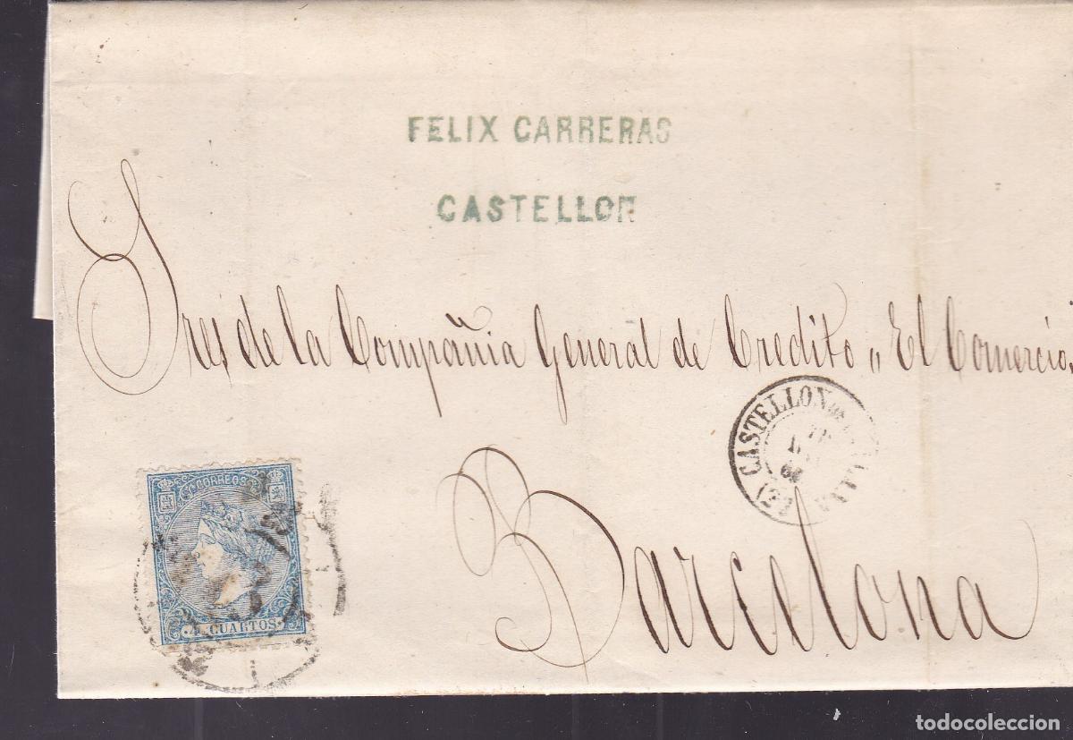 Sellos: F6-23- Carta Completa CASTELLON 1866. Marca y Etiquetas Cierre Felix CARRERAS . Rueda Carreta 23