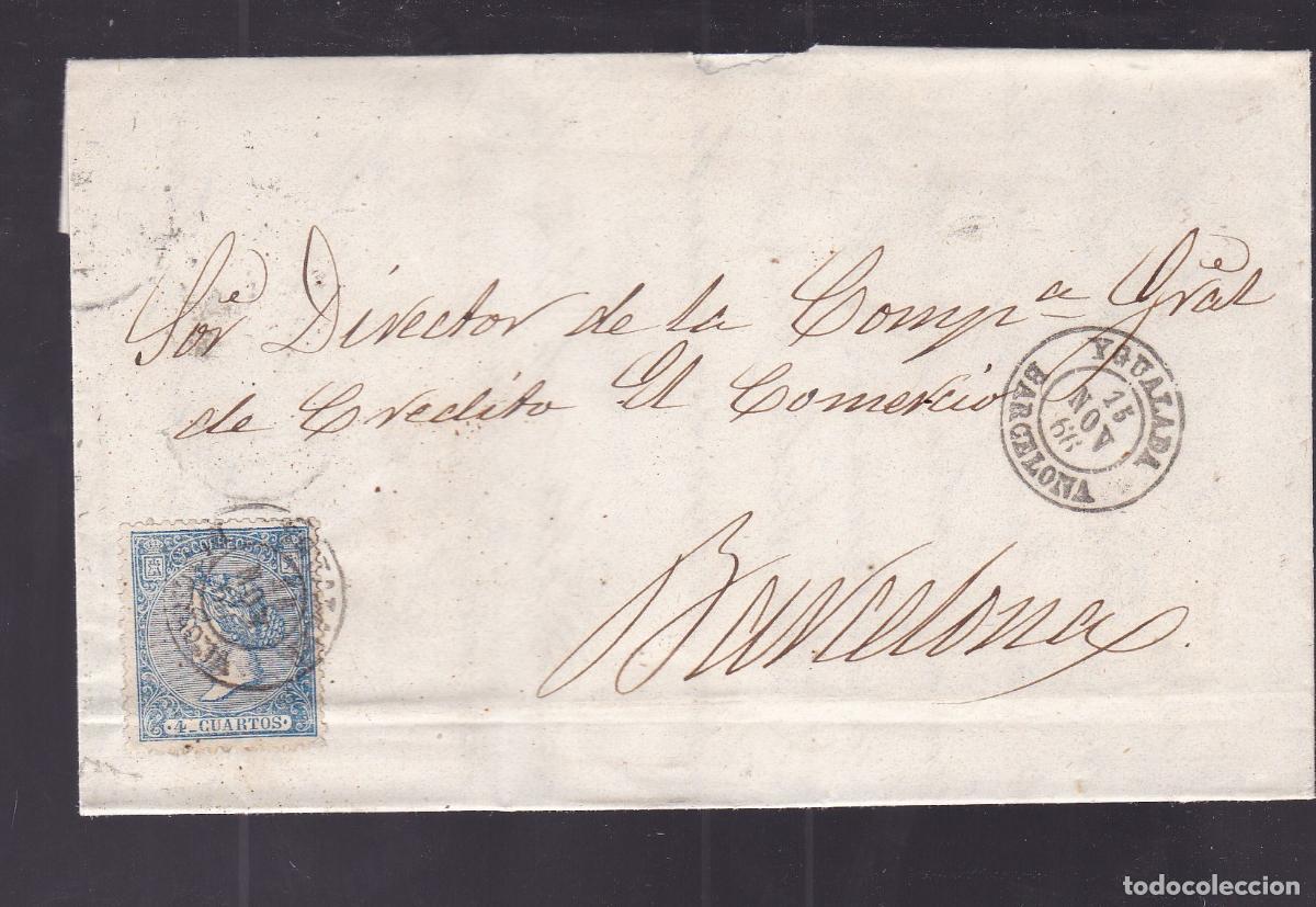 Sellos: F6-27- Carta Completa YGUALADA a BARCELONA 1866.