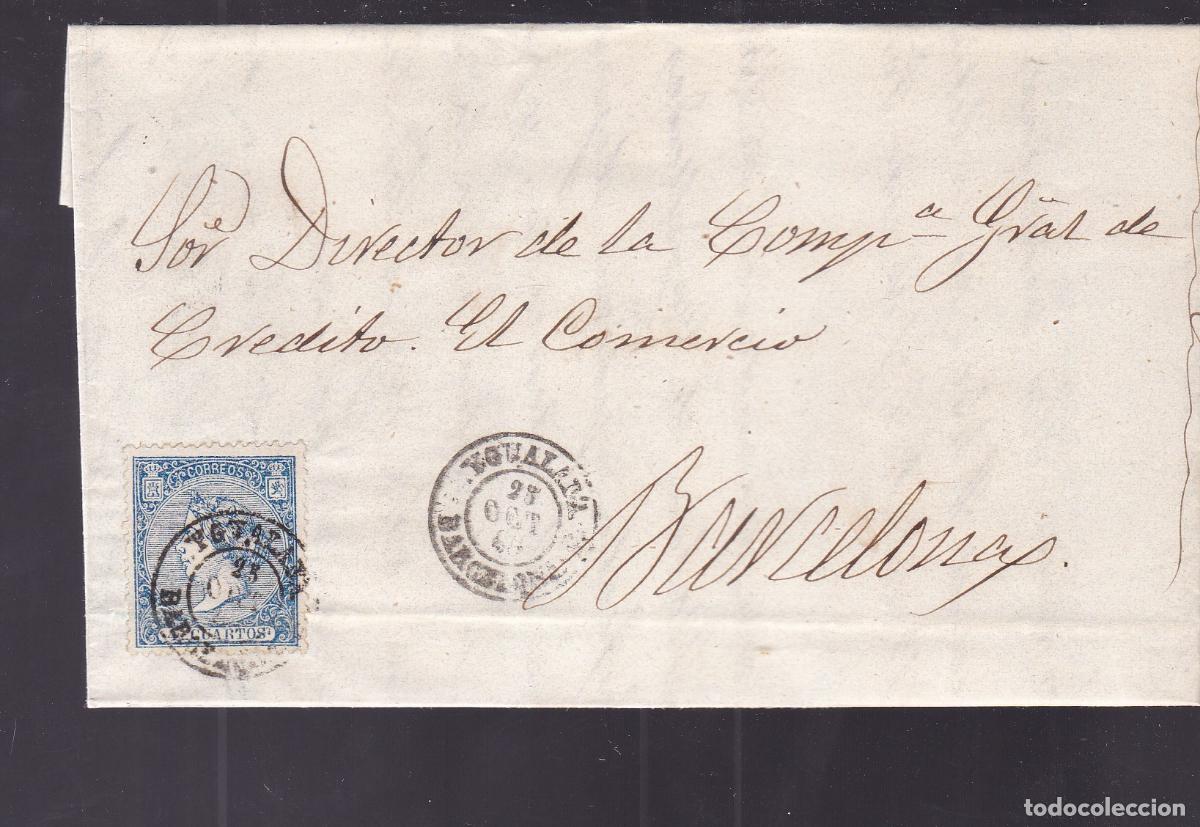 Sellos: F6-30- Carta Completa YGUALADA a BARCELONA 1866.