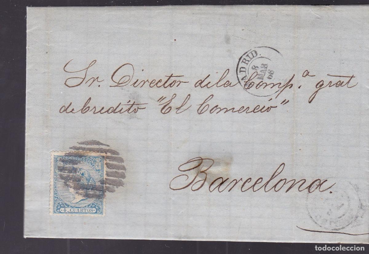 Sellos: F6-31- Carta Completa MADRID a BARCELONA 1866. Parrilla SIN Cifra