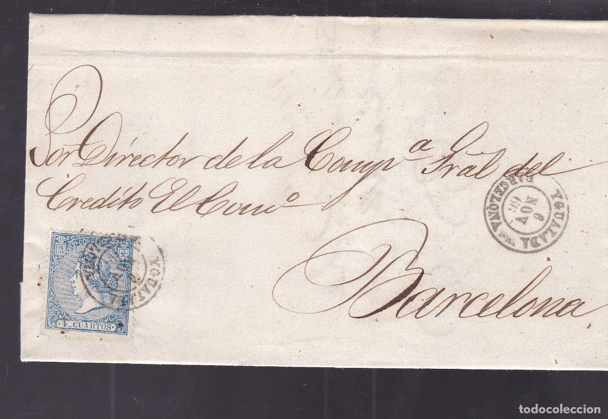 Sellos: F6-31- Carta Completa YGUALADA a BARCELONA 1866.