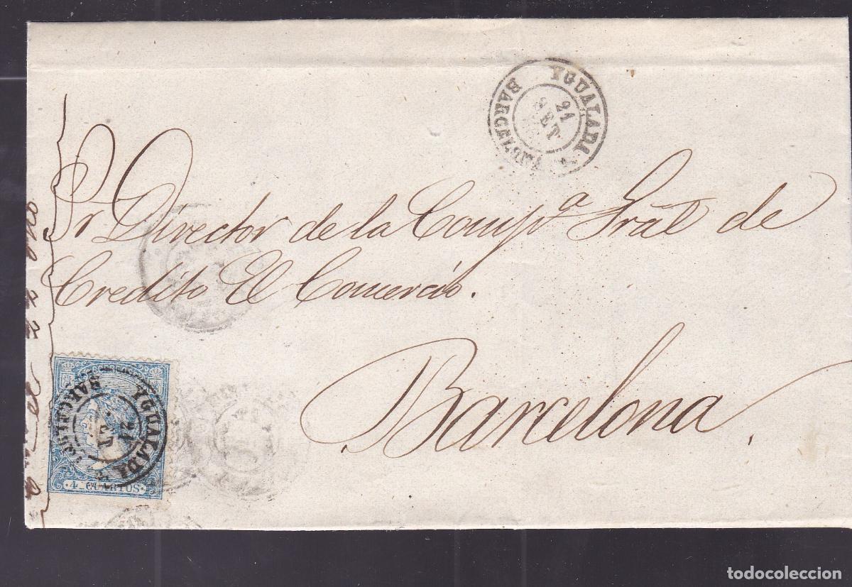 Sellos: F6-33- Carta Completa YGUALADA a BARCELONA 1866.