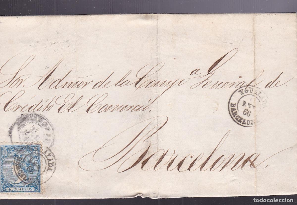 Sellos: F6-35- Carta Completa YGUALADA a BARCELONA 1866.
