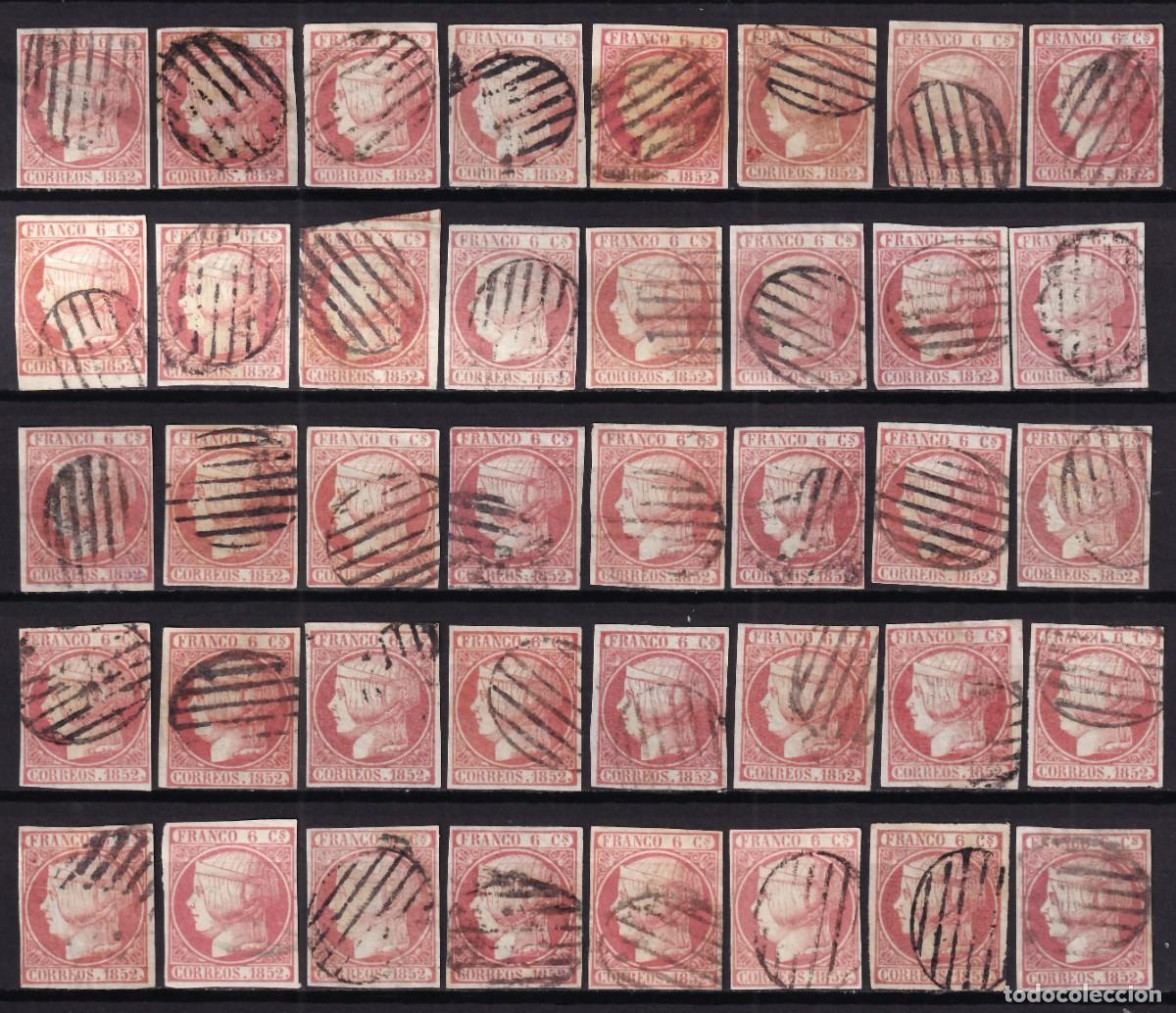 Sellos: ESPA&Ntilde;A, 1852 EDIFIL N&ordm; 12, 6 cu. rosa, rosa oscuro y carm&iacute;n, (x40)