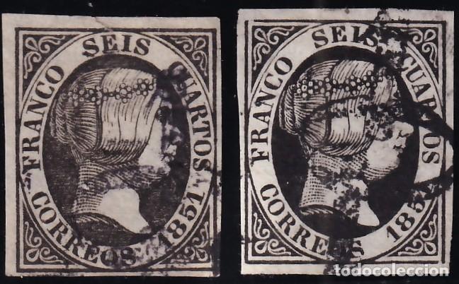 Sellos: ESPA&Ntilde;A, 1853 EDIFIL N&ordm; 6, 6 cu. negro, [Mat. Ara&ntilde;a negra y &rdquo;0&rdquo; de porteo.]