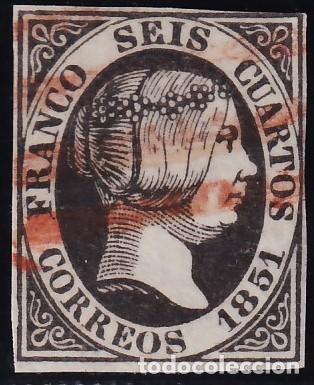Sellos: ESPA&Ntilde;A, 1853 EDIFIL N&ordm; 6, 6 cu. negro, [Marca; Posiblemente Barras de Logro&ntilde;o]
