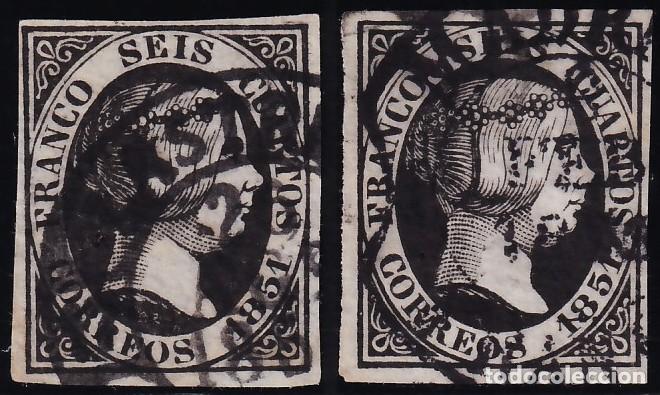 Sellos: ESPA&Ntilde;A, 1851 EDIFIL N&ordm; 6, 6 cu. negro, [Mat. Fechador Baeza.]