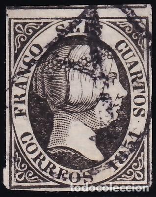Sellos: ESPA&Ntilde;A, 1851 EDIFIL N&ordm; 6, 6 cu. negro, [Marca Prefilat&eacute;lica; INFANTES / CIUDAD REAL.]