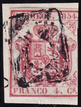 Sellos: ESPA&Ntilde;A, 1854 EDIFIL N&ordm; 33A, 6 cu. carm&iacute;n, [Marca de Lacre o Sortija / Papel Azulado.]