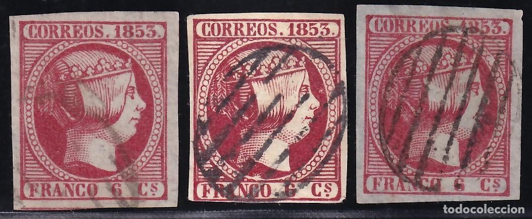 Sellos: ESPA&Ntilde;A, 1853 EDIFIL N&ordm; 17, 17a, 6 cu. rosa y rosa carminado., 17pa (papel azulado),