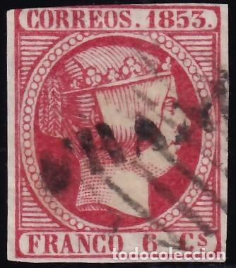 Sellos: ESPA&Ntilde;A, 1853 EDIFIL N&ordm; 17, rosa, [Marca Prefilat&eacute;lica.]