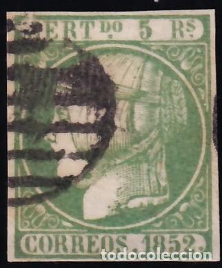 Sellos: ESPA&Ntilde;A, 1852 EDIFIL N&ordm; 15, 5 r. verde