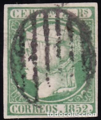 Sellos: ESPA&Ntilde;A, 1852 EDIFIL N&ordm; 15a, 5 r. verde oscuro