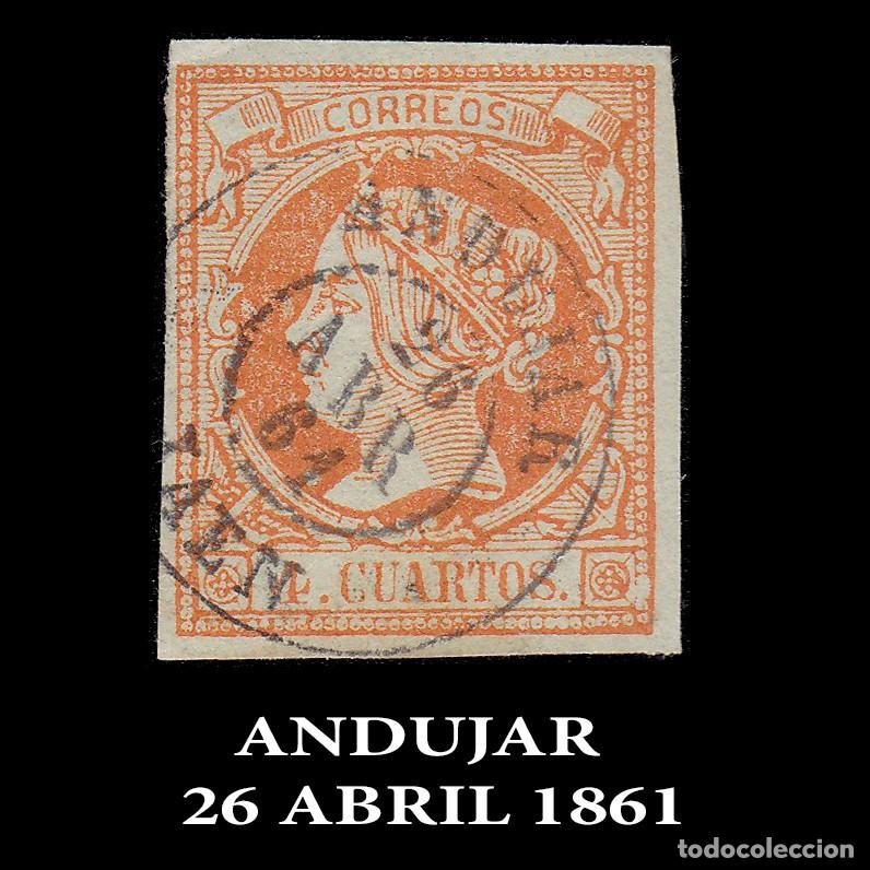Sellos: ISABEL II. 1860-61 4cu .Fechador ANDUJAR Edifil 52 + OBSEQUIO