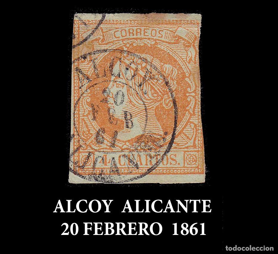 Sellos: ISABEL II. 1860-61 4cu .Fechador ALCOY Edifil 52 + OBSEQUIO