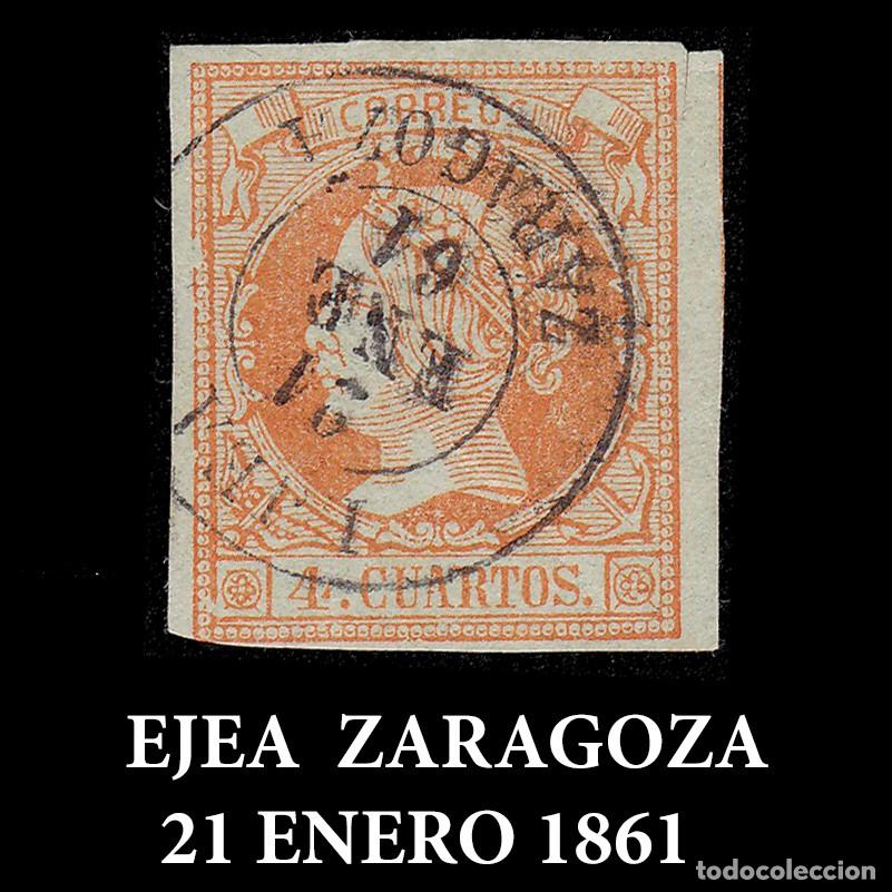 Sellos: ISABEL II. 1860-61 4cu .Fechador EJEA Edifil 52 + OBSEQUIO