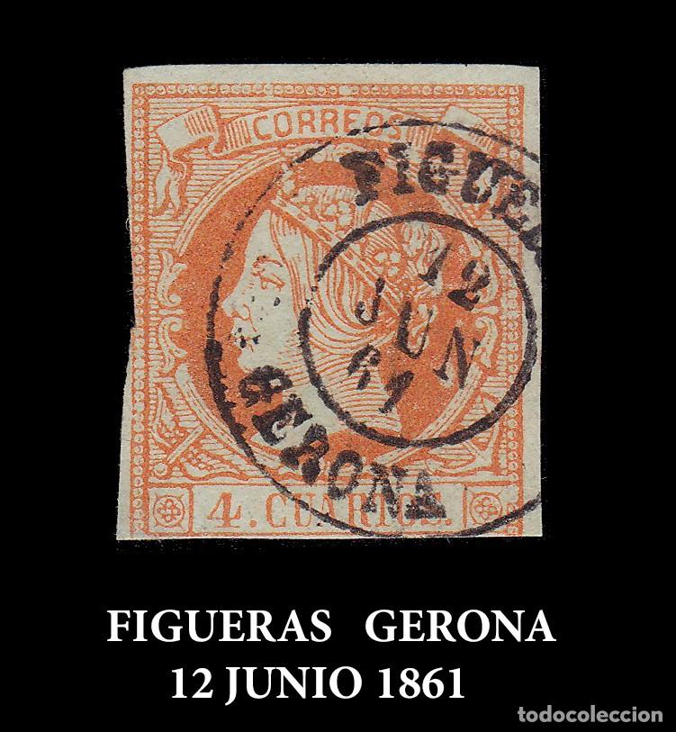 Sellos: ISABEL II. 1860-61 4cu .Fechador FIGUERAS Edifil 52 + OBSEQUIO