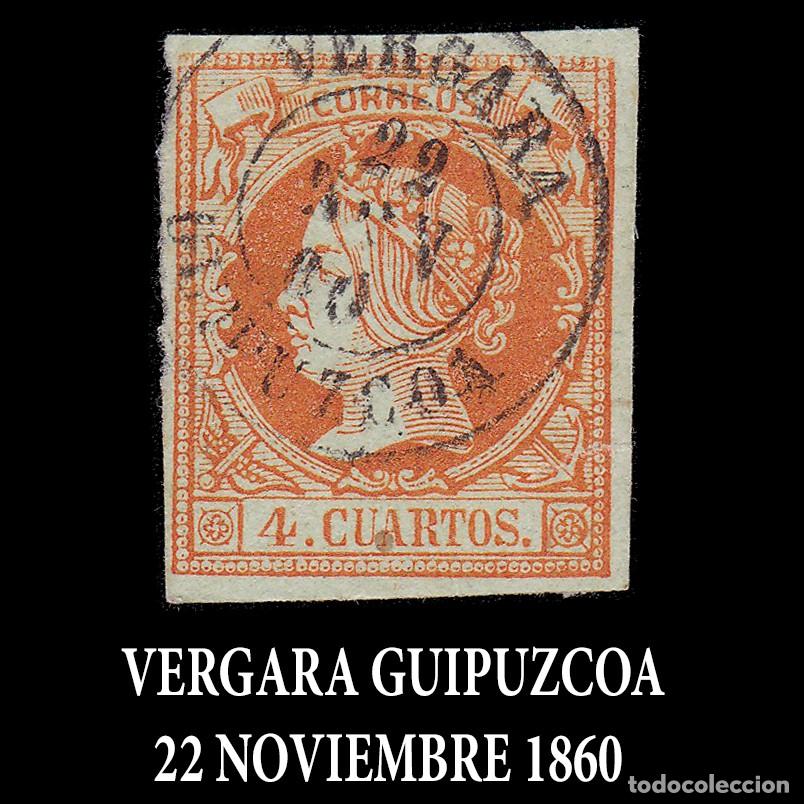 Sellos: ISABEL II. 1860-61 4cu .Fechador VERGARA Edifil 52 + OBSEQUIO
