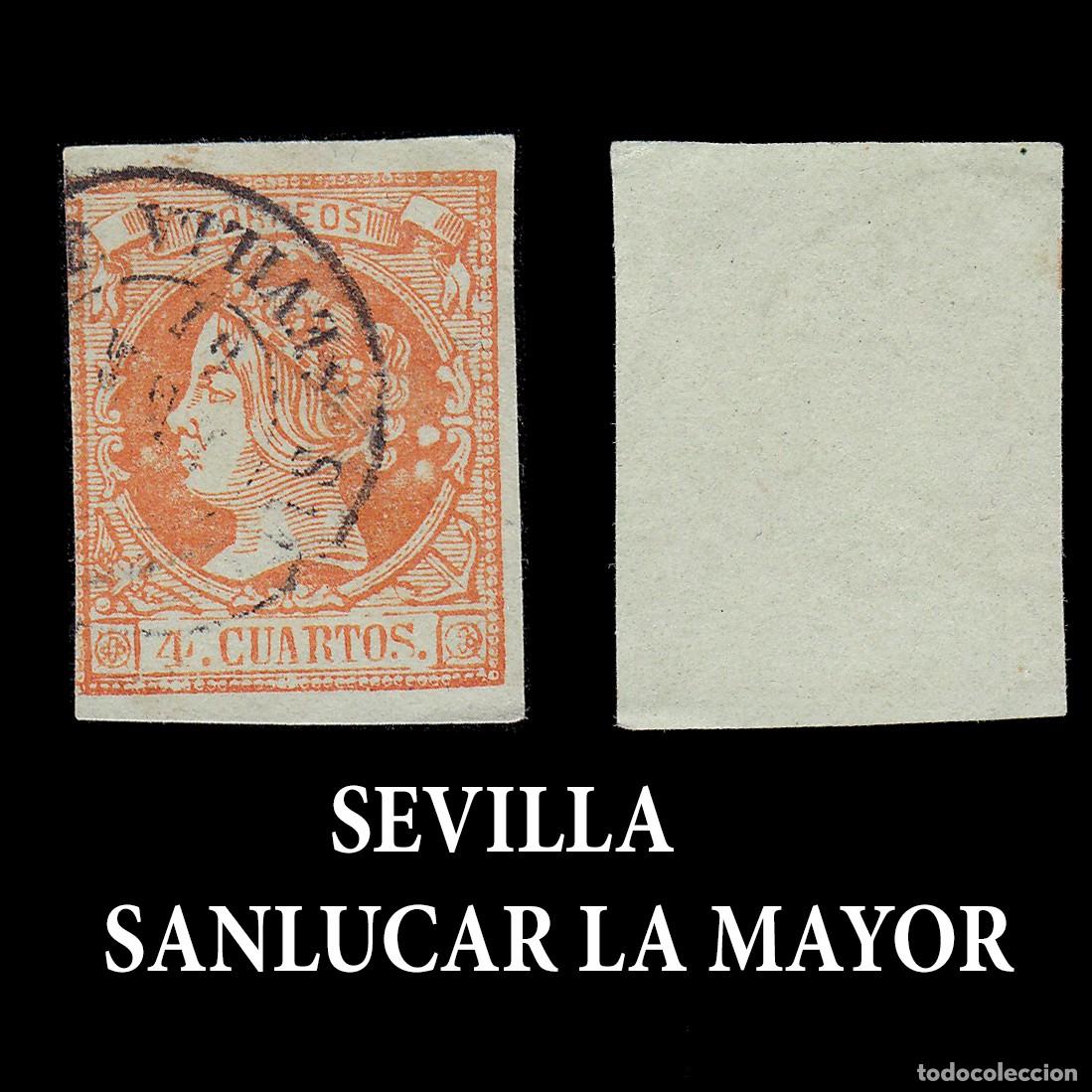 Sellos: ISABEL II. 1860 4cu .Fechador SANLUCAR LA MAYOR Edifil 52 + OBSEQUIO