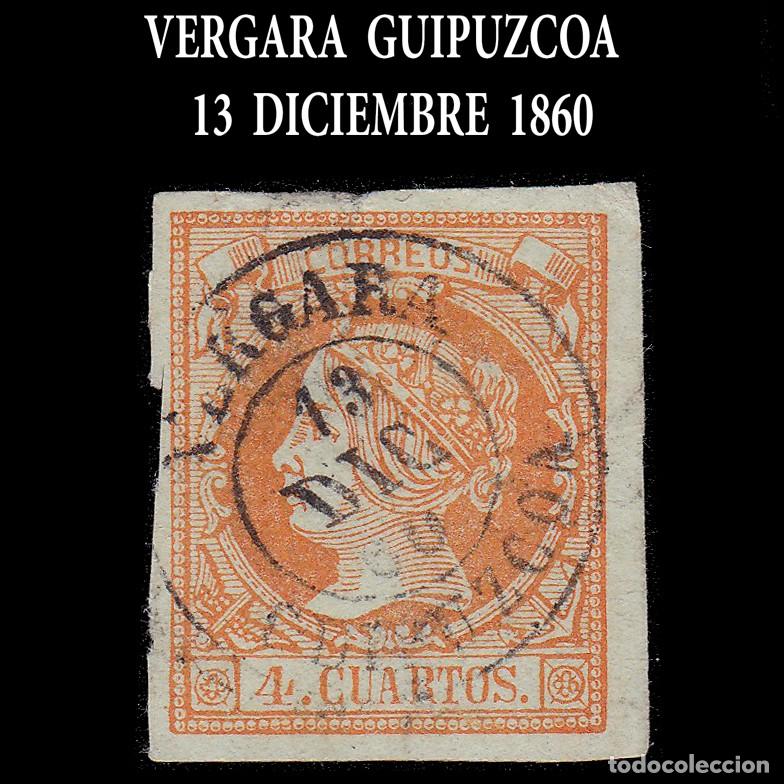 Sellos: ISABEL II. 1860-1 4cu .VERGARA 13 Diciembre 1860 Edifil 52 + OBSEQUIO