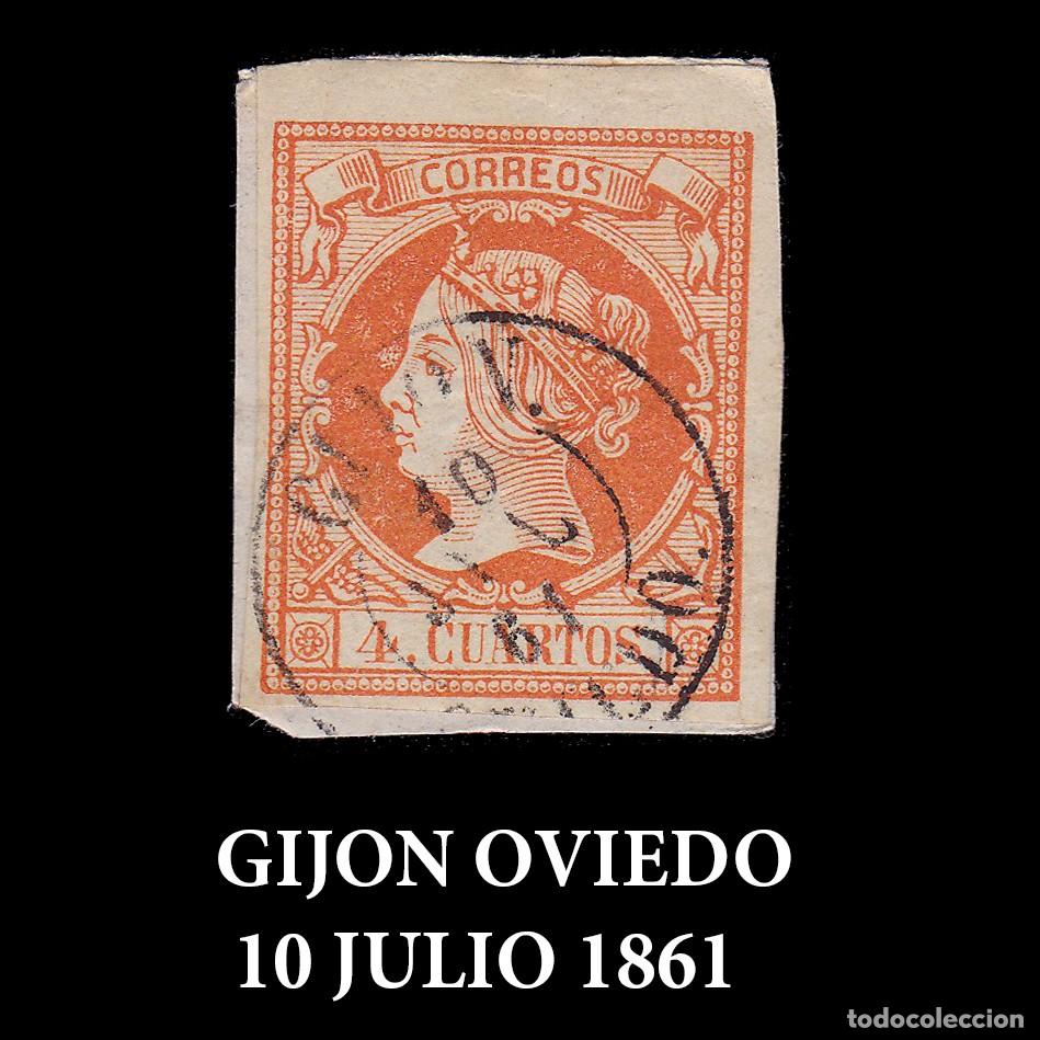 Sellos: ISABEL II. 1860-61 4cu .Fechador GIJ&Oacute;N Edifil 52 + OBSEQUIO