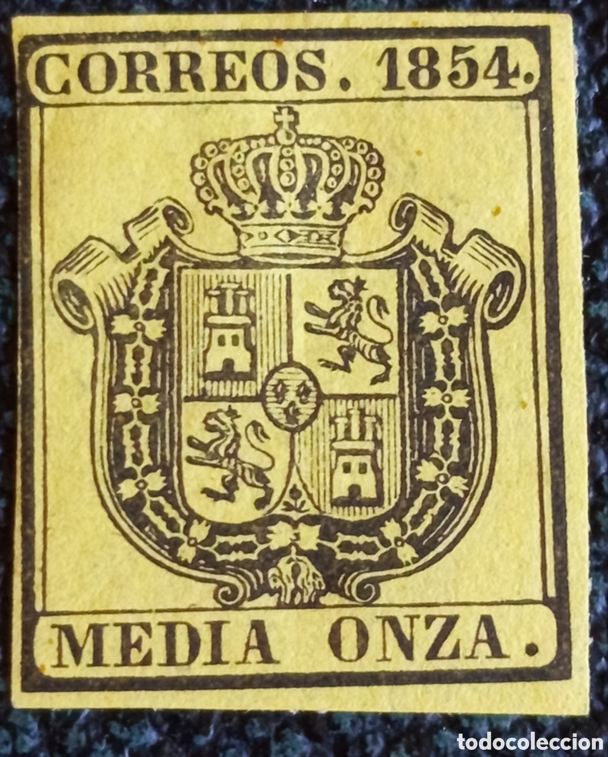 Sellos: Sello Espa&ntilde;a 1854 Servicio Oficial Media Onza Amarillo Edifil 28 MH