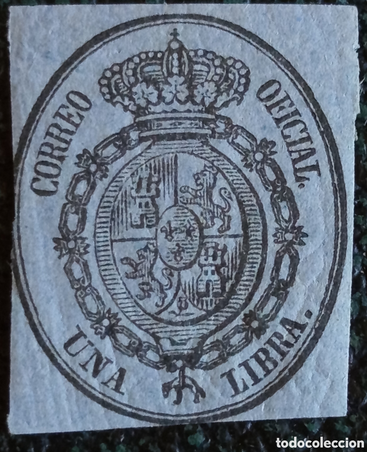 Sellos: Sello Espa&ntilde;a 1854 Servicio Oficial Una Libra Negro Sobre Azul Edifil 31 MH