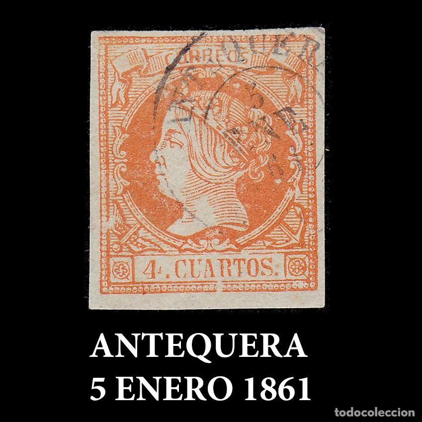 Sellos: ISABEL II. 1860 4cu . ANTEQUERA Edifil 52 + OBSEQUIO