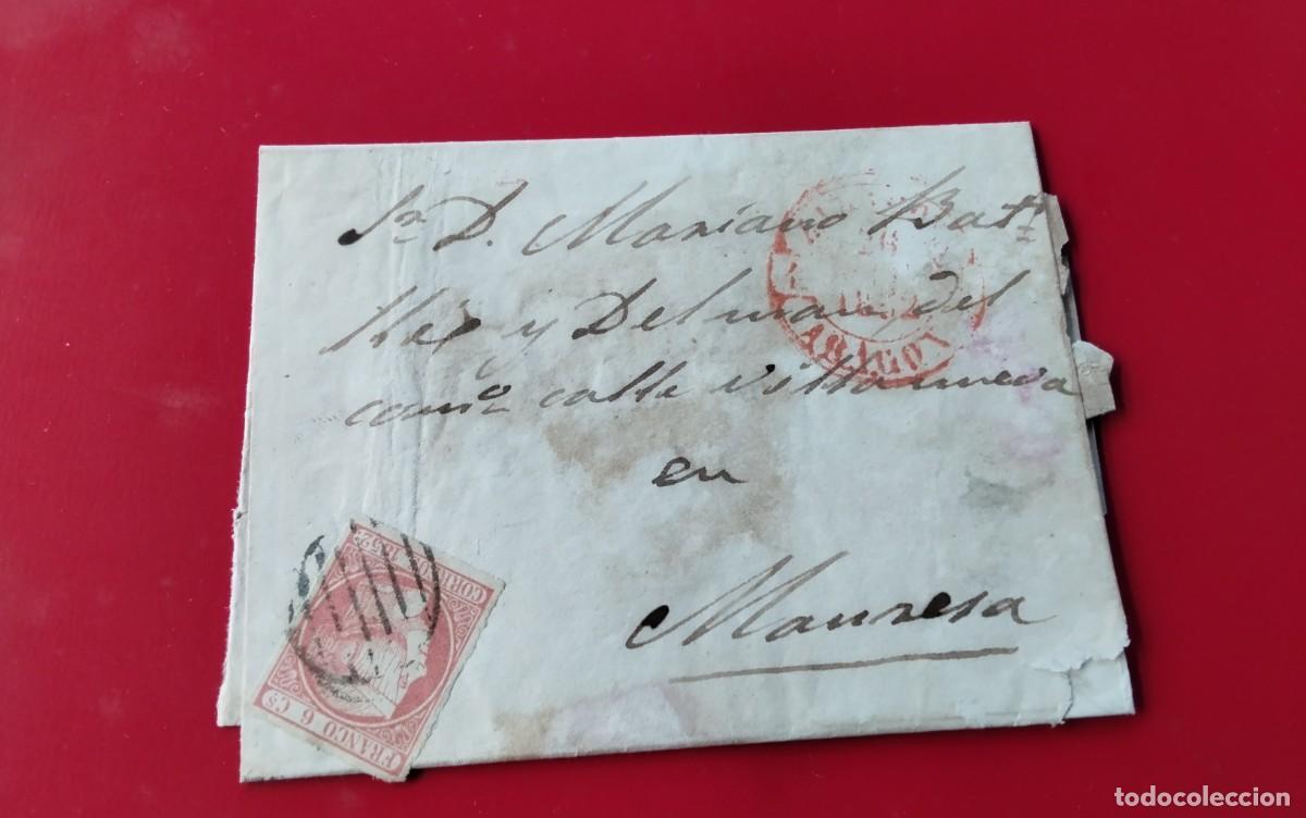 Sellos: ENVUELTA CIRCULADA A MANRESA A&Ntilde;O 1852 FRANQUEO EDIFIL N&ordm; 12 , CARTA INTERIOR , VER
