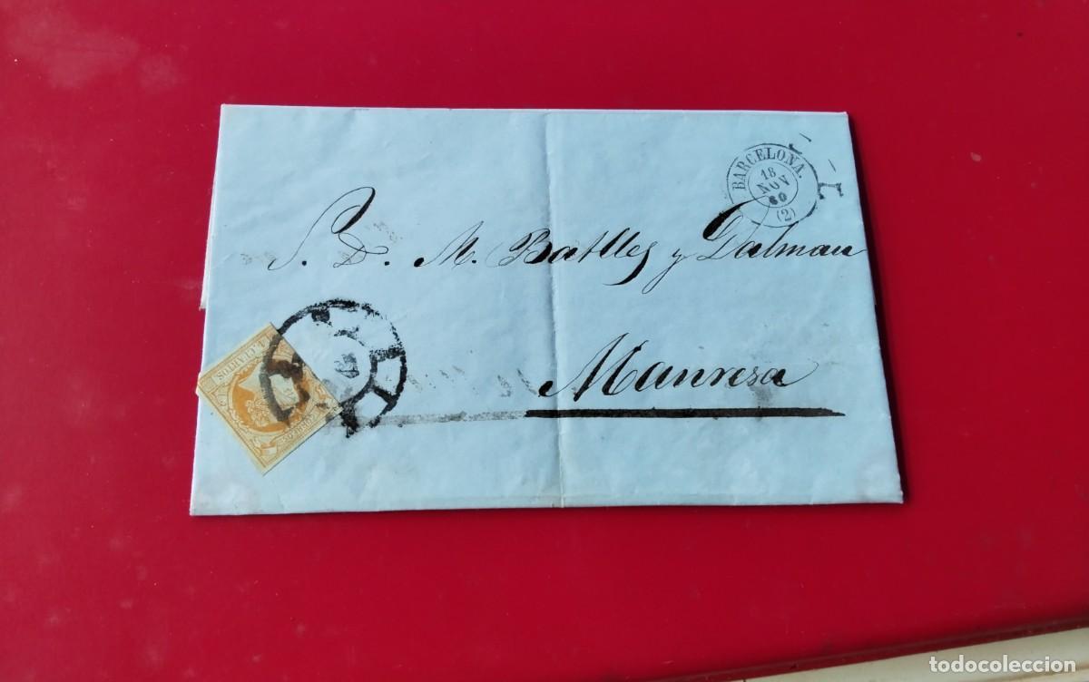 Sellos: BARCELONA ENVUELTA CIRCULADA A MANRESA A&Ntilde;O 1860 FRANQUEO EDIFIL N&ordm; 52 CARTA INTERIOR
