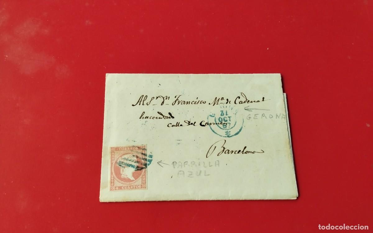 Sellos: TORROELLA DE MONTGRI ENVUELTA CIRCULADA A BARCELONA A&Ntilde;O 1859 FRANQUEO EDIFIL N&ordm; 48 CARTA INTERIOR