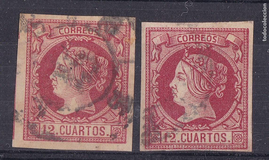 Sellos: AA12-Cl&aacute;sicos Edifil 53. x 2 Variedad de COLOR Rojo/ Carm&iacute;n . Perfectos Uno m&aacute;rgenes espectaculares