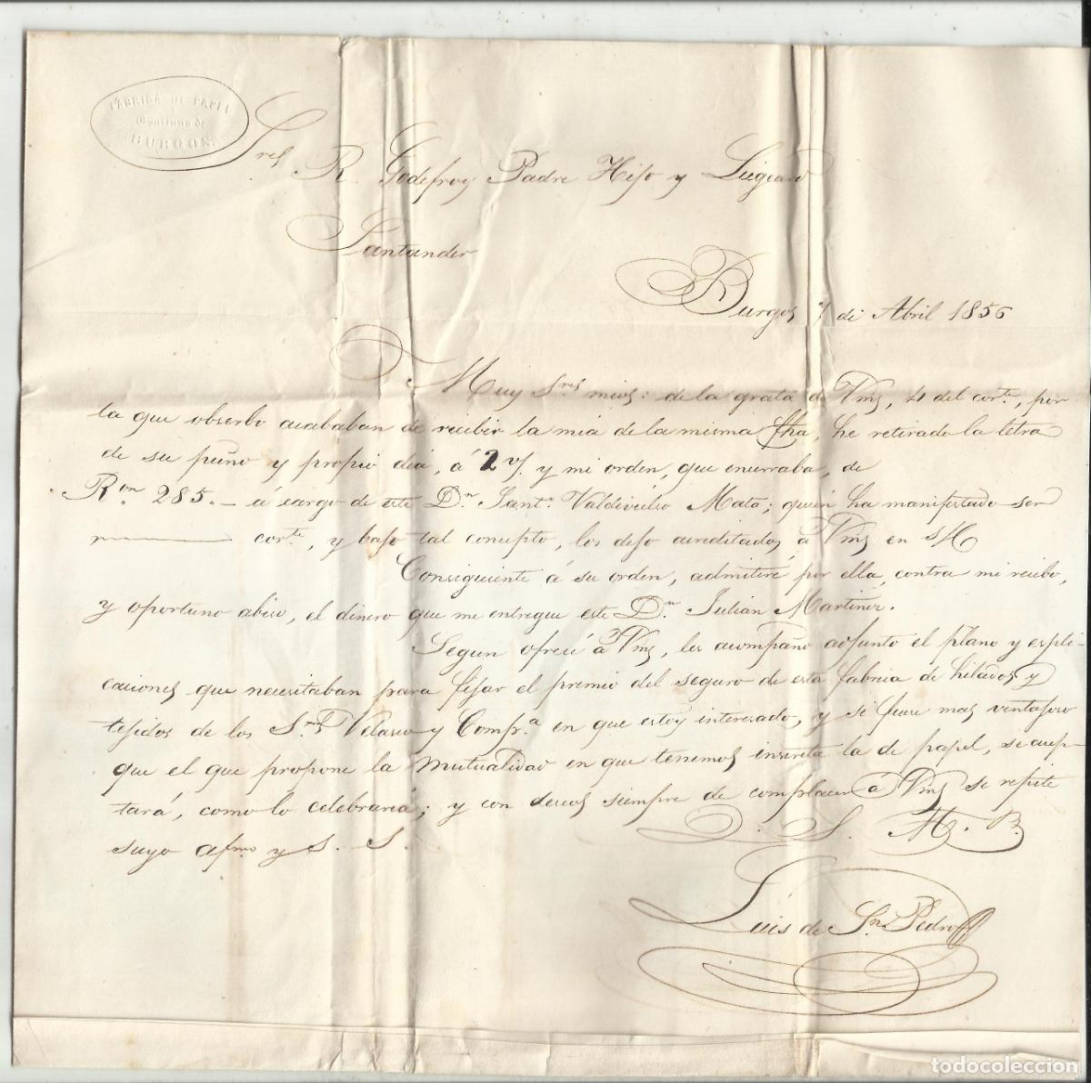 Sellos: circulada Y ESCRITA 1856 DE BURGOS A SANTANDER - Foto 2