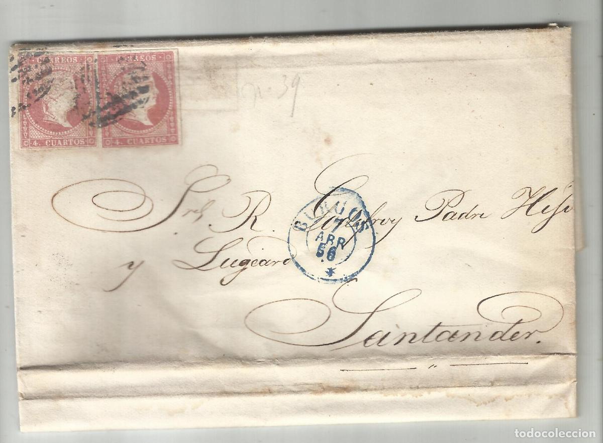 Sellos: circulada Y ESCRITA 1856 DE BURGOS A SANTANDER - Foto 1