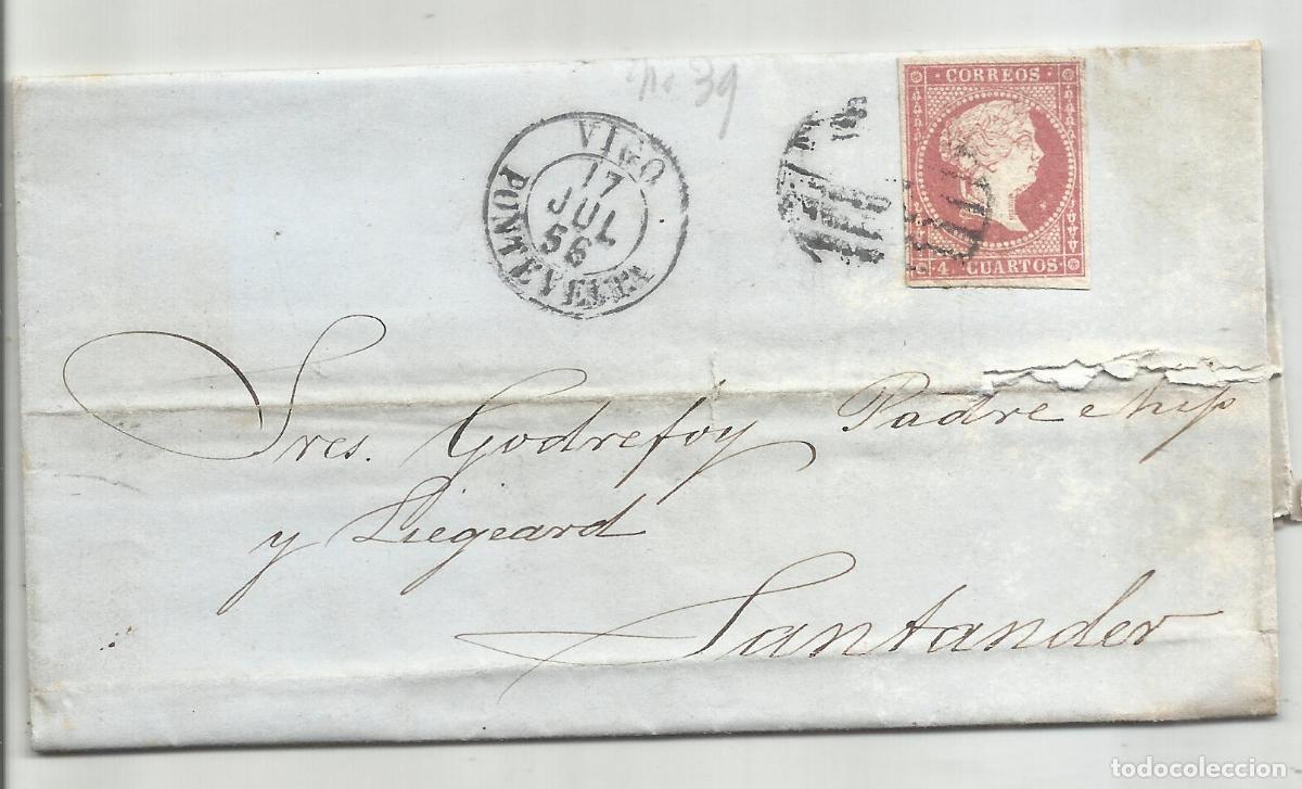 Sellos: circulada Y ESCRITA 1856 DE VIGO PONTEVEDRA A SANTANDER