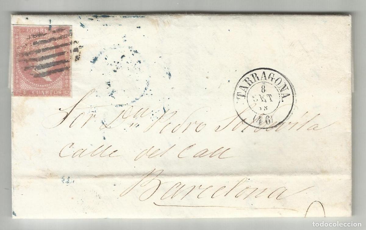 Sellos: circulada Y ESCRITA 1858 DE TARRAGONA A BARCELONA CON FECHADOR DE LLEGADA