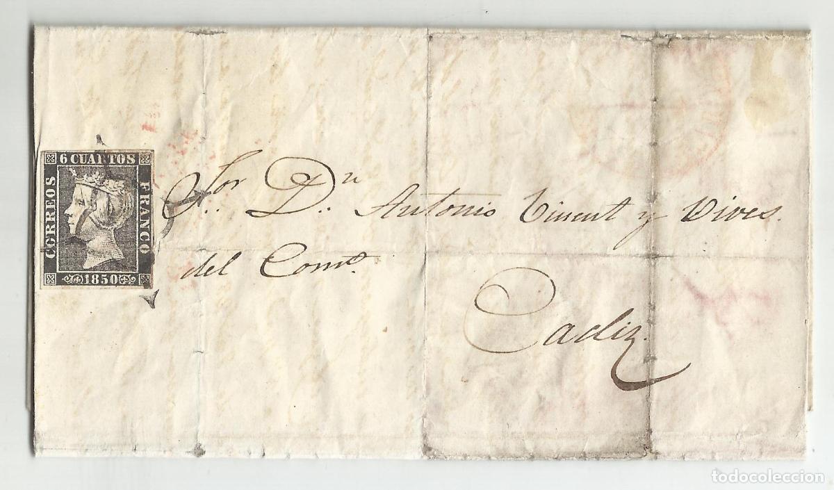 Sellos: circulada EDIFIL 1 CIRCULADA 1850 DE &iquest; MAHON ? A CADIZ