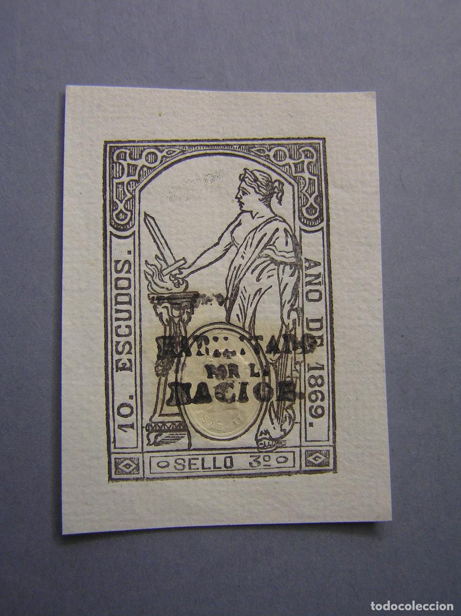 Sellos: SELLO FISCAL 3&ordm; 10 ESCUDOS 1869 HABILITADO