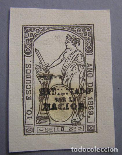 Sellos: SELLO FISCAL 3&ordm; 10 ESCUDOS 1869 HABILITADO