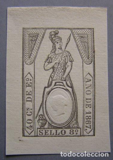 Sellos: SELLO FISCAL 8&ordm; 40 CENTIMOS DE ESCUDO 1867
