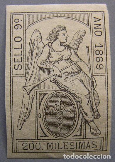 Sellos: SELLO FISCAL 9&ordm; 200 MILESIMAS 1869