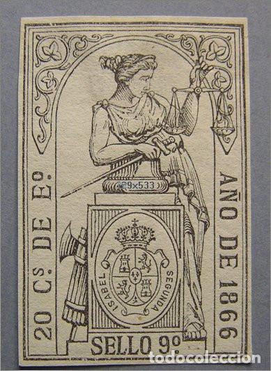 Sellos: SELLO FISCAL 9&ordm; 20 CENTIMOS DE ESCUDO 1866