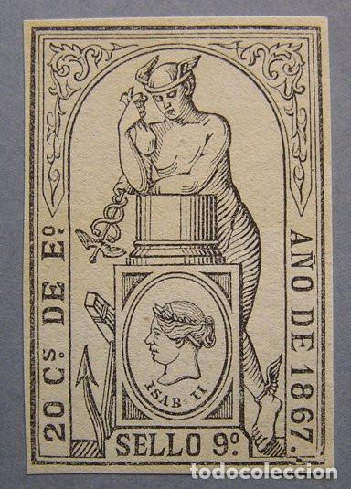 Sellos: SELLO FISCAL 9&ordm; 20 CENTIMOS DE ESCUDO 1867