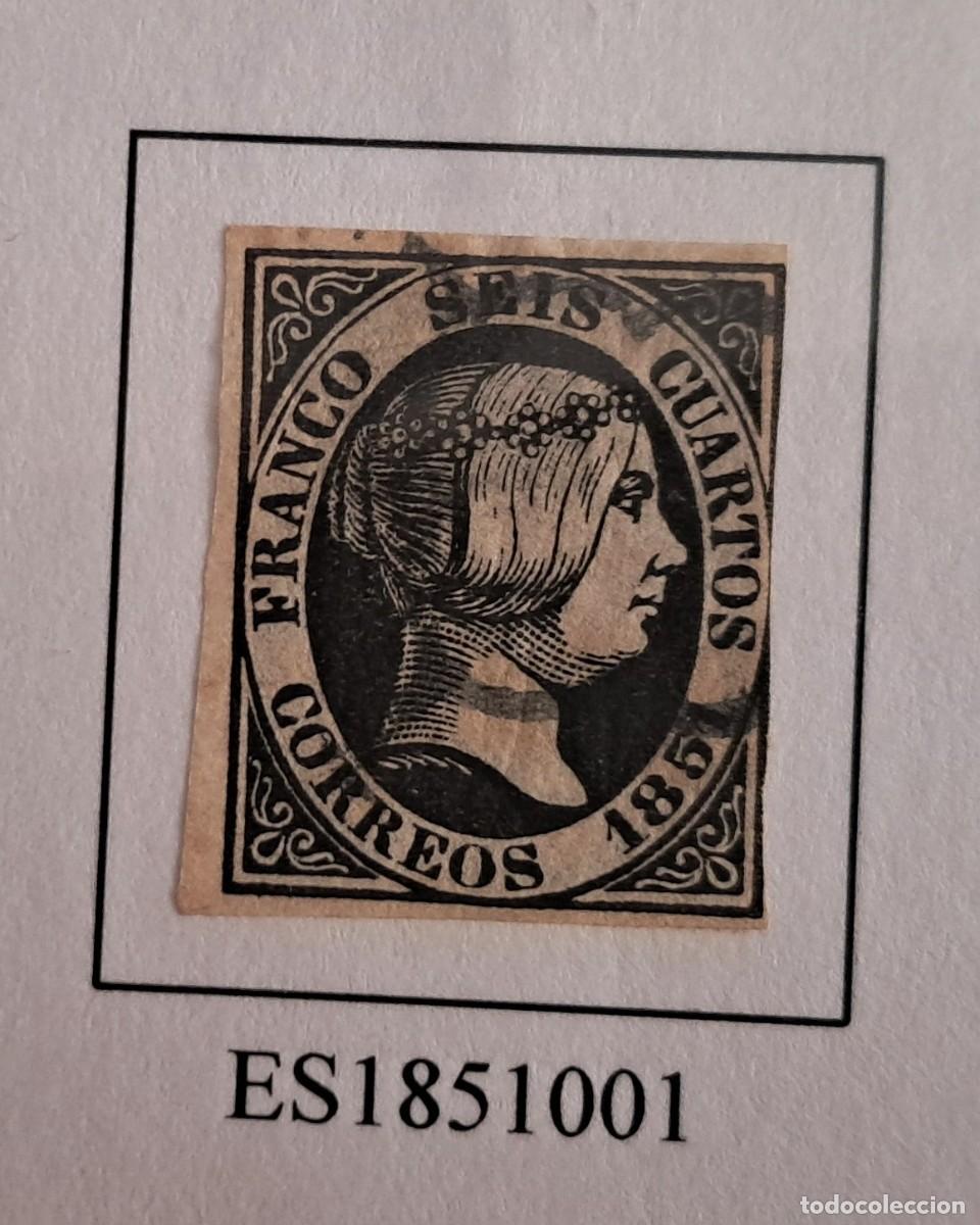 Sellos: sello de Espa&ntilde;a usado, Isabel II, 6 cuartos, a&ntilde;o 1851, edifil n&ordm; 6.
