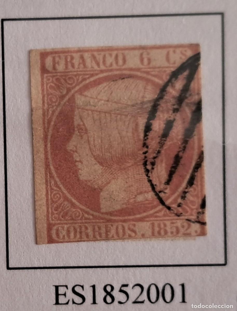 Sellos: sello de Espa&ntilde;a usado, Isabel II, 6 cuartos, a&ntilde;o 1852, edifil n&ordm; 12.