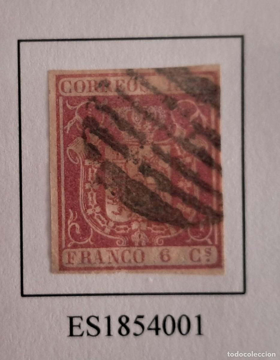 Sellos: sello de Espa&ntilde;a usado, escudo, 6 cuartos, a&ntilde;o 1854, edifil n&ordm; 24.